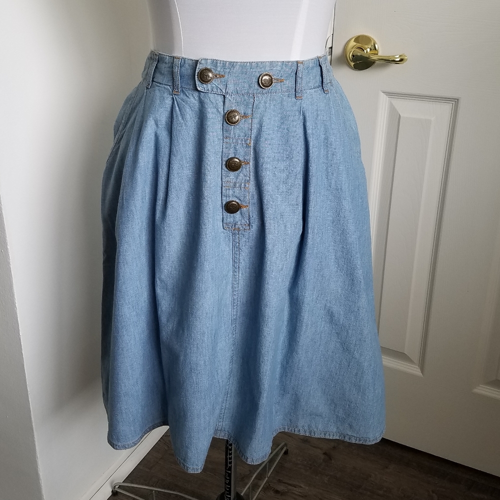 MNG by Mango Chambray Skirt w/ Buttons